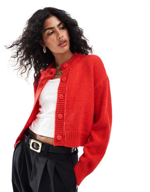 Red crew neck cardigan clearance