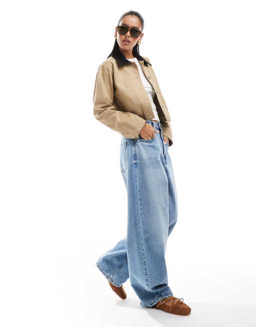 ASOS DESIGN crop denim barn jacket in stone