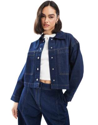 crop denim shacket in indigo - part of a set-Navy