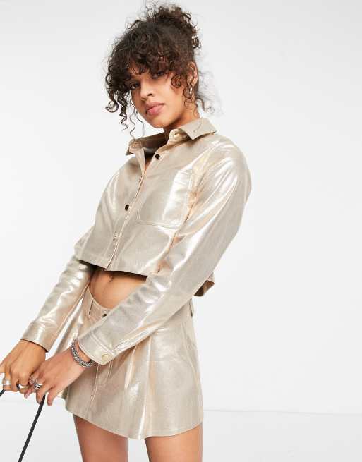 Stradivarius metallic pants in gold