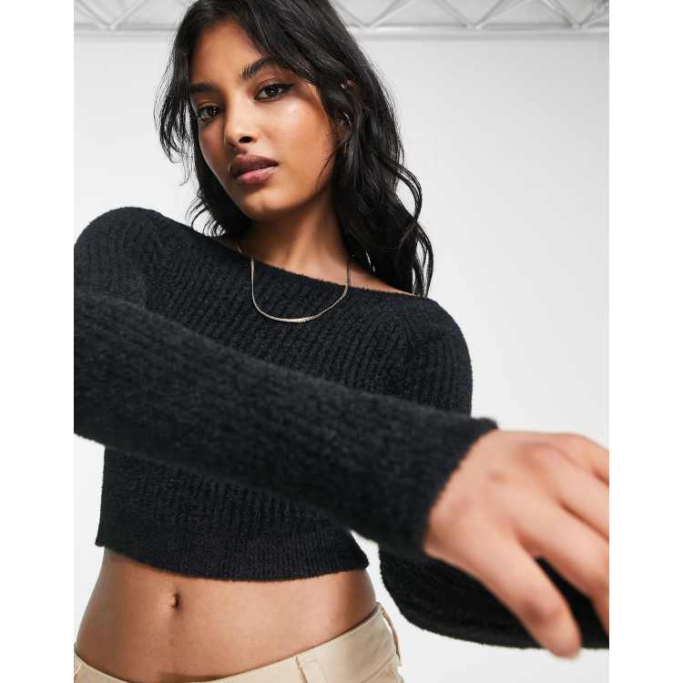 Black fuzzy 2024 crop sweater