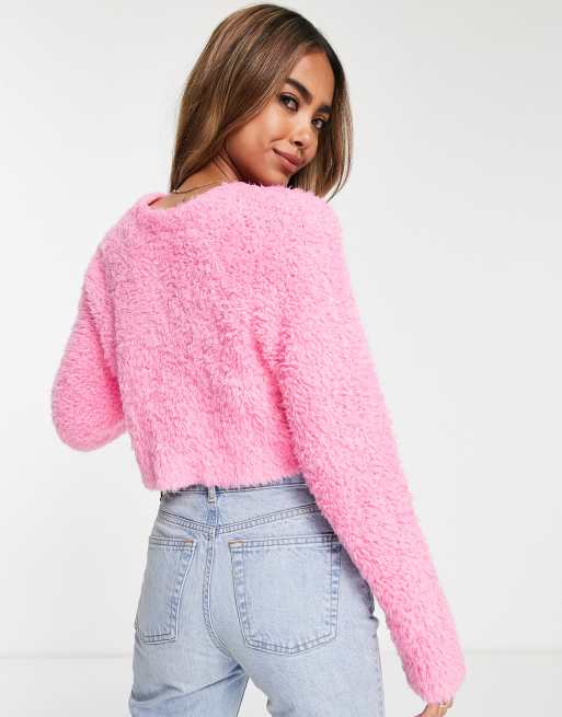 Pink fuzzy shop crop sweater