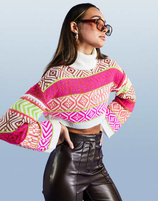 ASOS DESIGN crop jumper in mixed pattern