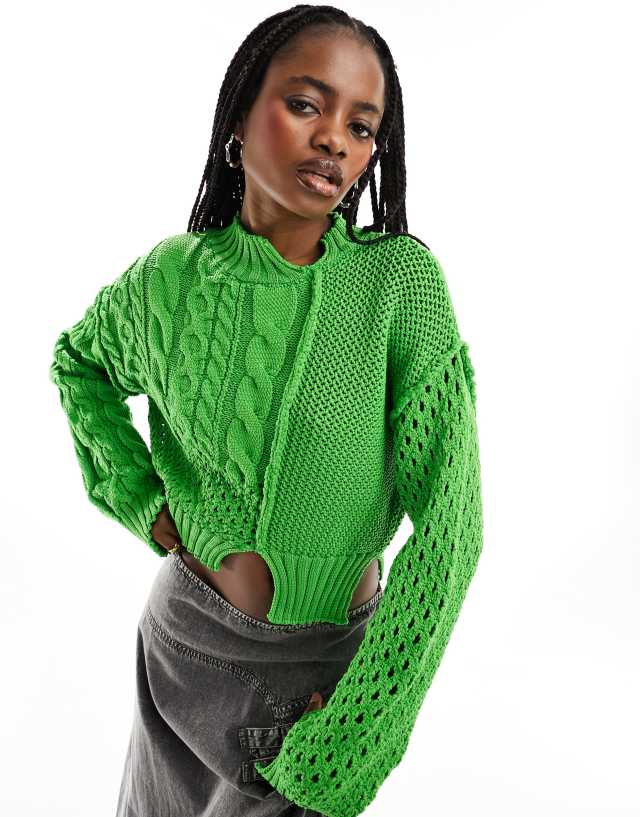 ASOS DESIGN - crop jumper in mixed stitch with split details in green