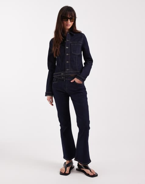 ASOS DESIGN crop kick flare jean in inky wash co-ord - view 1