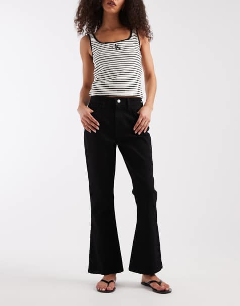 ASOS DESIGN crop kick flare jeans in black - view 1