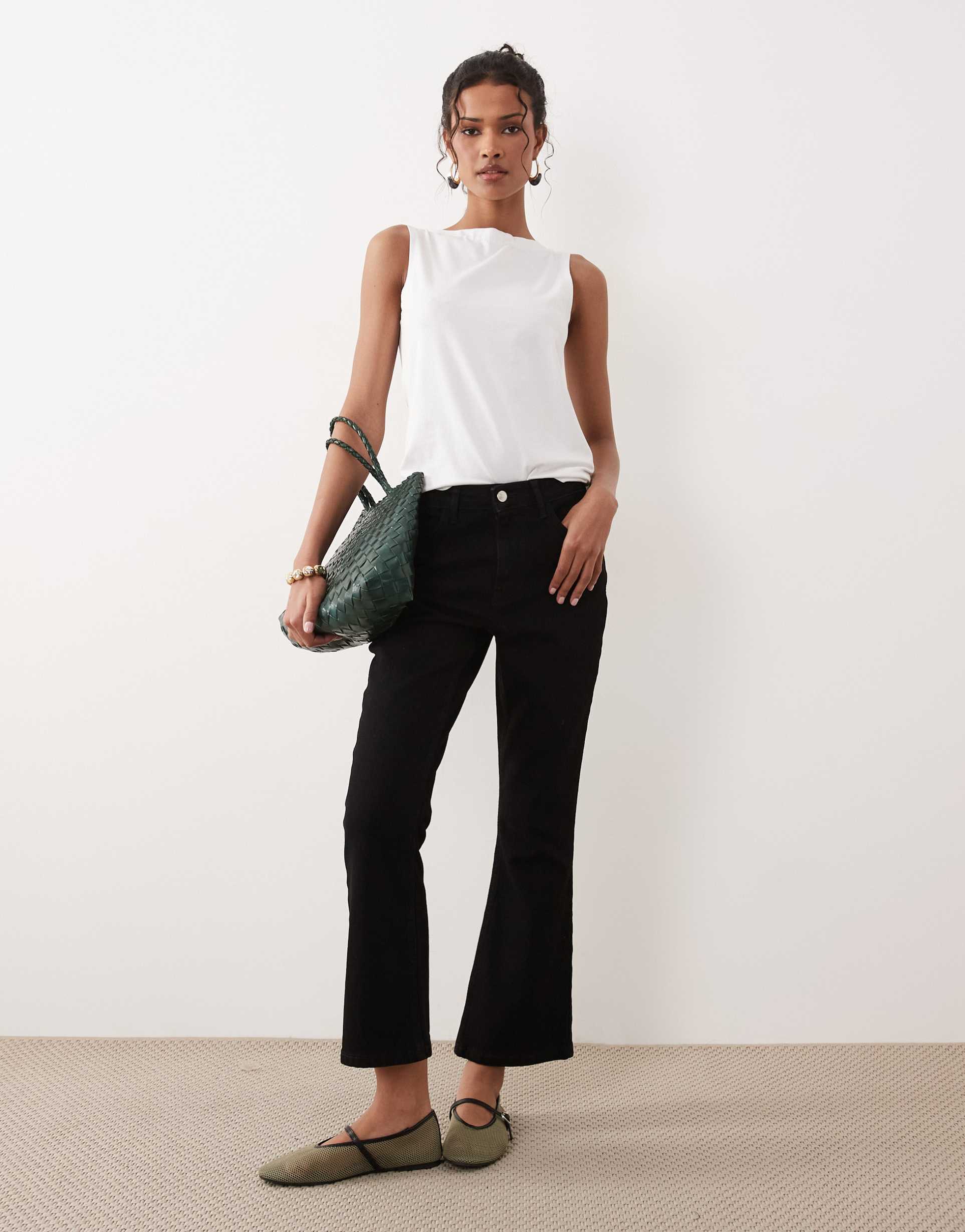 asos design crop kick flare jeans in black
