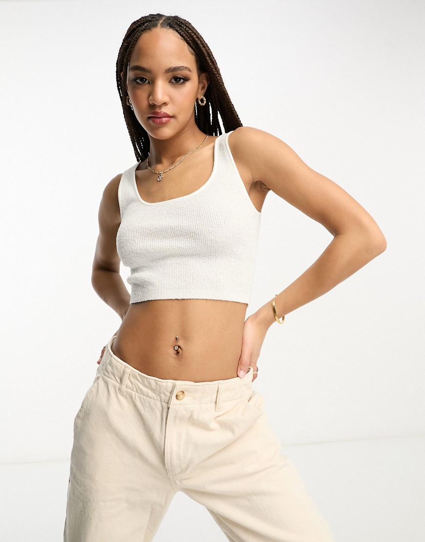 ASOS DESIGN crop knitted top with scoop neck in cream-White