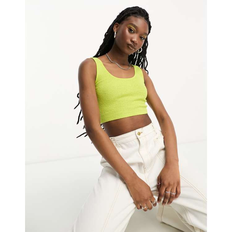 ASOS DESIGN crop knitted top with scoop neck in lime green