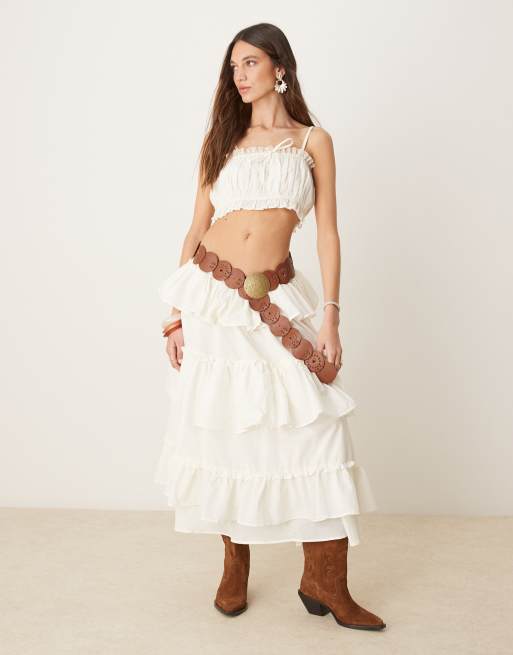 ASOS DESIGN - Crop prairietop van katoen met ruches in ecru, deel van co-ord set, 2 van 4