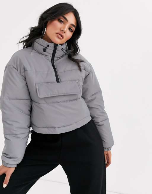 Cropped Puffer Coat With Reflective Logo