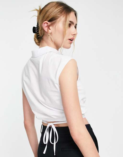 ASOS DESIGN crop shirt with tie waist detail in white, 2 of 4
