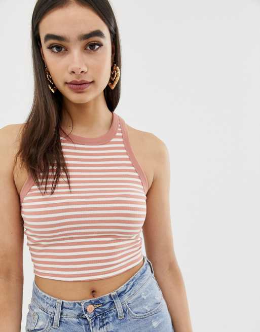 ASOS DESIGN crop singlet with cutaway neck in stripe ASOS