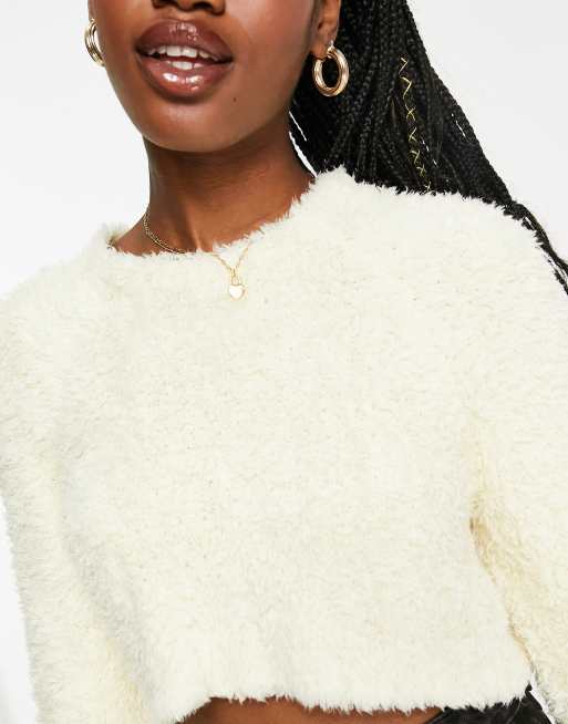 ASOS DESIGN crop sweater in fluffy yarn in pink