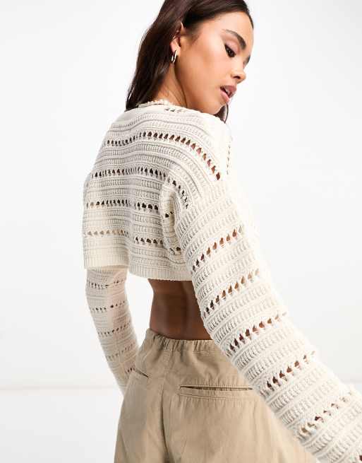 ASOS DESIGN sweater in open stitch in cream