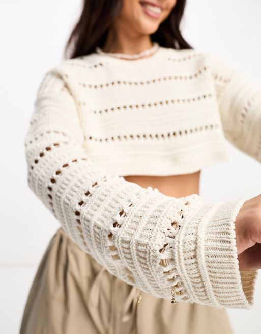 ASOS DESIGN sweater in open stitch in cream