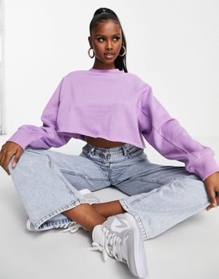 ASOS DESIGN crop sweatshirt with seam detail in violet