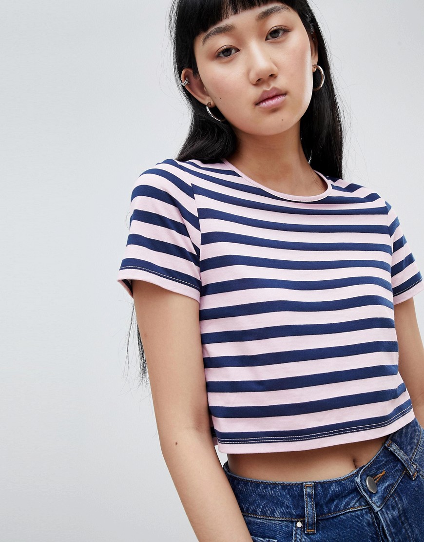ASOS DESIGN Crop T-Shirt In Stripe-Multi