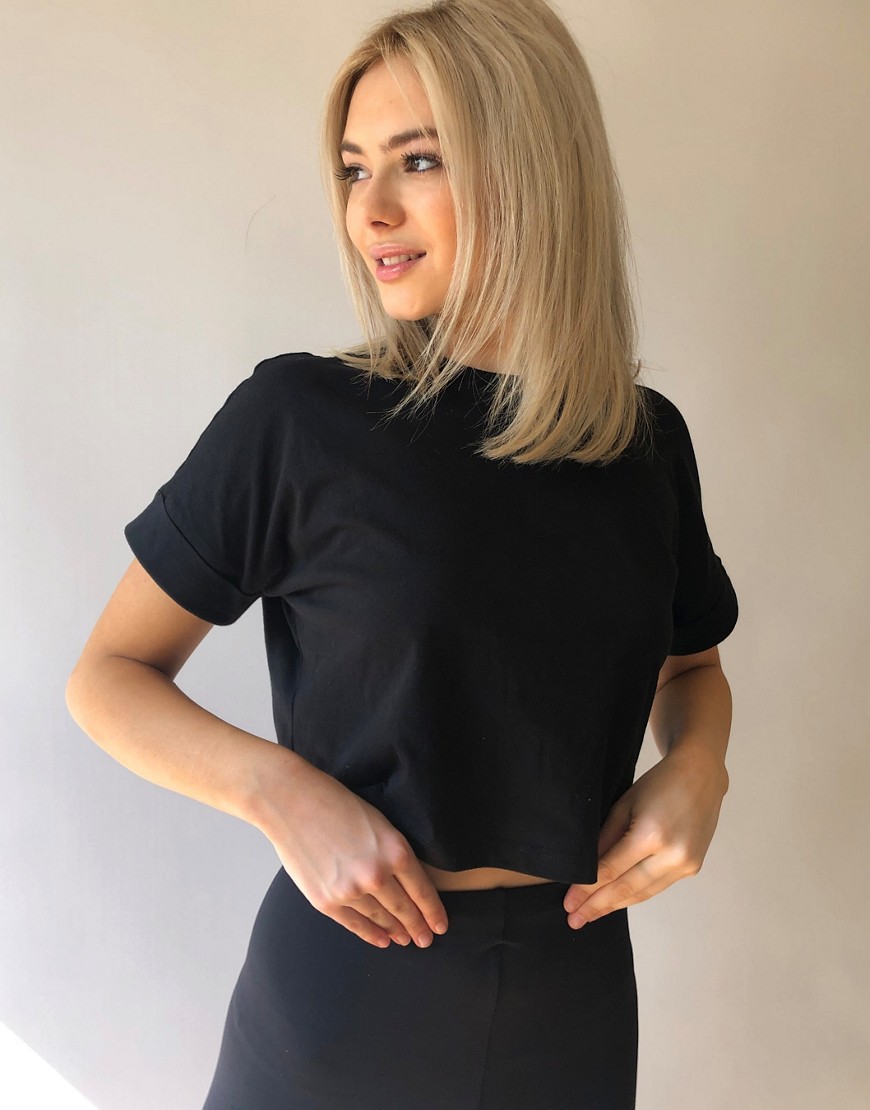 ASOS DESIGN crop t-shirt with roll sleeve in black