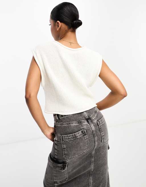 ASOS DESIGN crop tank top in rib in cream