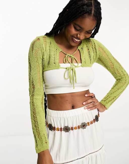 Green cardigan crop top new arrivals