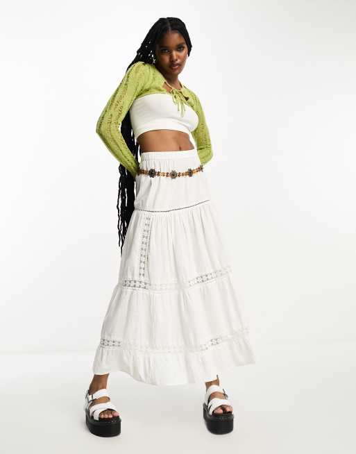 White maxi outlet skirt cardigan