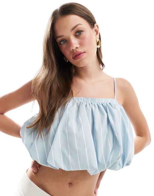 ASOS DESIGN - Crop top a canottiera a righe con fondo a palloncino