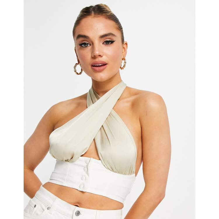 Crop top à découpe et décolleté croisé