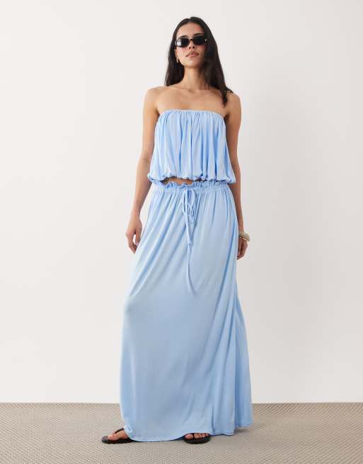 ASOS DESIGN - Crop top a fascia arricciato azzurro in coordinato , 2 di 4