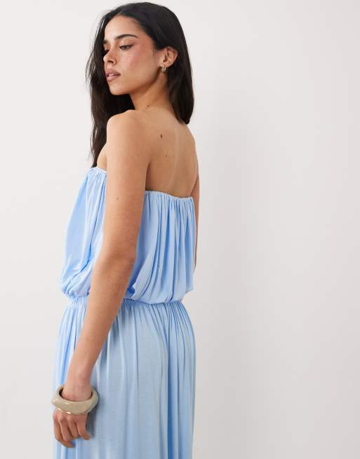 ASOS DESIGN - Crop top a fascia arricciato azzurro in coordinato , 4 di 4
