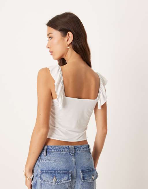 ASOS DESIGN - Crop top avec encolure dégagée à volants - Ivoire, 4 de 4