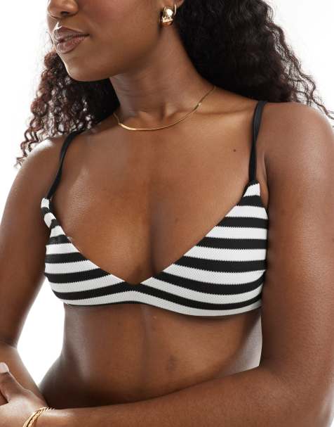 ASOS DESIGN - Crop top bikini mix & match monocromatico a righe - view 1