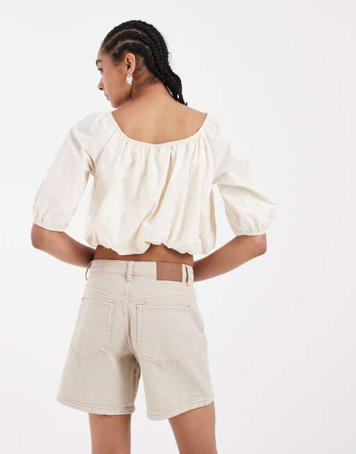 ASOS DESIGN - Crop top bouffant en popeline - Crème, 2 de 4