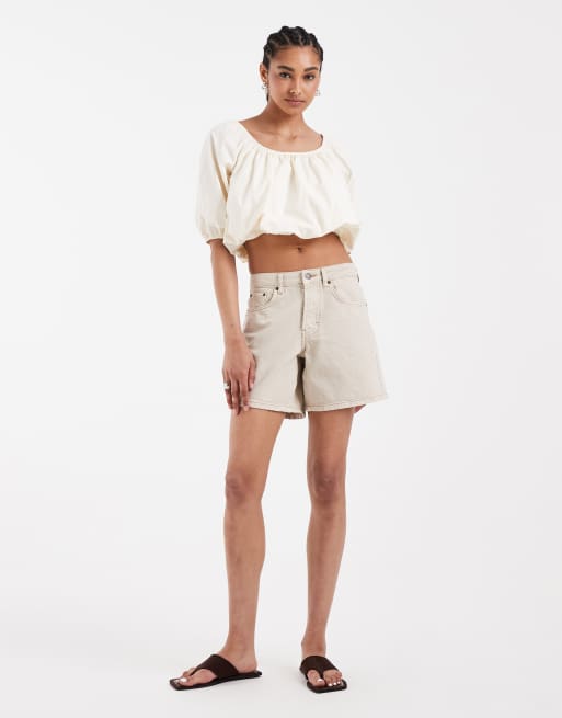 ASOS DESIGN - Crop top bouffant en popeline - Crème, 3 de 4