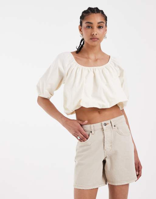 ASOS DESIGN - Crop top bouffant en popeline - Crème, 4 de 4