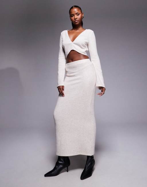 ASOS DESIGN - Crop top brossé et texturé d'ensemble avec décolleté en V devant et manches évasées - Avoine, 4 de 4