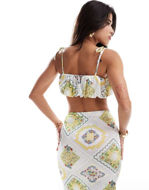 ASOS DESIGN Crop top caraco d'ensemble froncé en sergé de satin