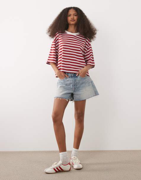 ASOS DESIGN - Crop top coupe carrée à rayures et encolure contrastante - Rouge - view 1