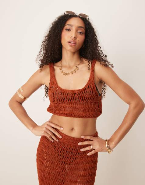 ASOS DESIGN - Crop top da mare in maglia color ruggine - view 1