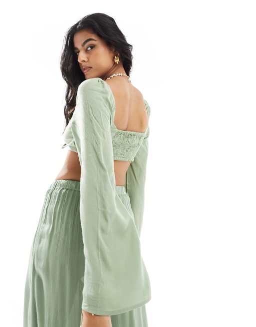 ASOS DESIGN - Crop top de plage noué devant - Kaki, 2 de 4