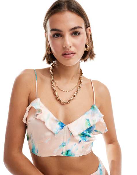 ASOS DESIGN - Crop top d'ensemble en satin - Imprimé marbré - view 1