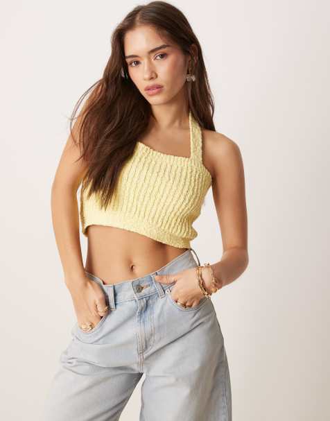 ASOS DESIGN - Crop top dos nu en maille à fils effet flammé - Jaune - view 1