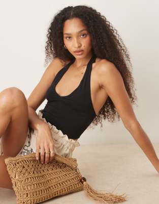 ASOS DESIGN - Crop top dos nu - Noir