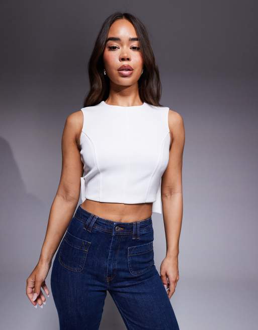 ASOS DESIGN - Crop top dos ouvert en imitation néoprène avec détail nœud au dos - Blanc, 2 de 4