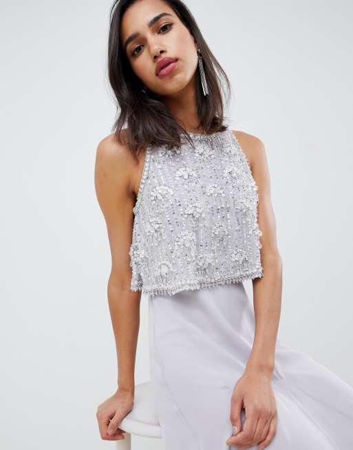 Bienes diversos Cirugía Ambiguo ASOS DESIGN crop top embellished midi dress with gem droplets | ASOS