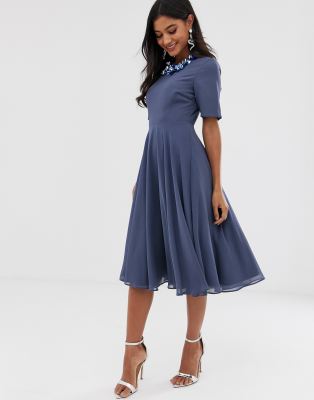 asos embellished smock midi dress