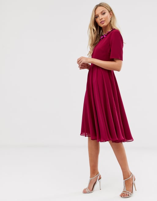 red sweater dress off the shoulder Ruffle Off-Shoulder Knit Dress(Red) XS / Red