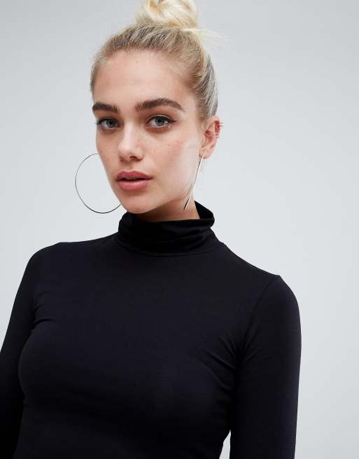 ASOS DESIGN - Crop top met col en lange mouwen in zwart, 3 van 4