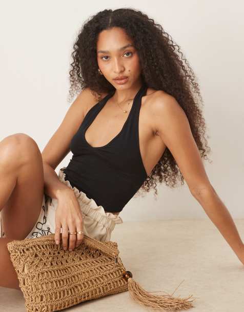 ASOS DESIGN - Crop top met halternek in zwart - view 1