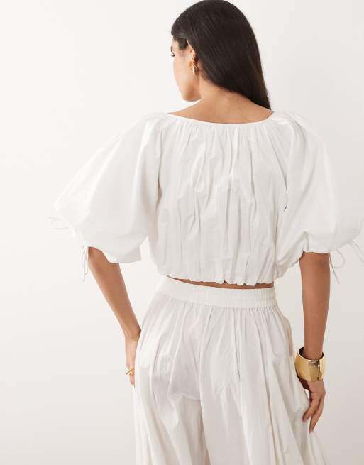 ASOS DESIGN - Crop top met pofmouwen in wit, 4 van 4